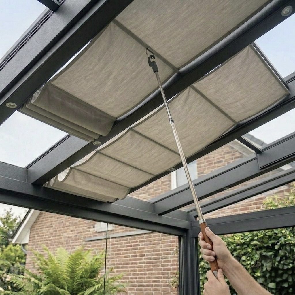 Beschattung manuell mit Stab bedienen Wintergarten